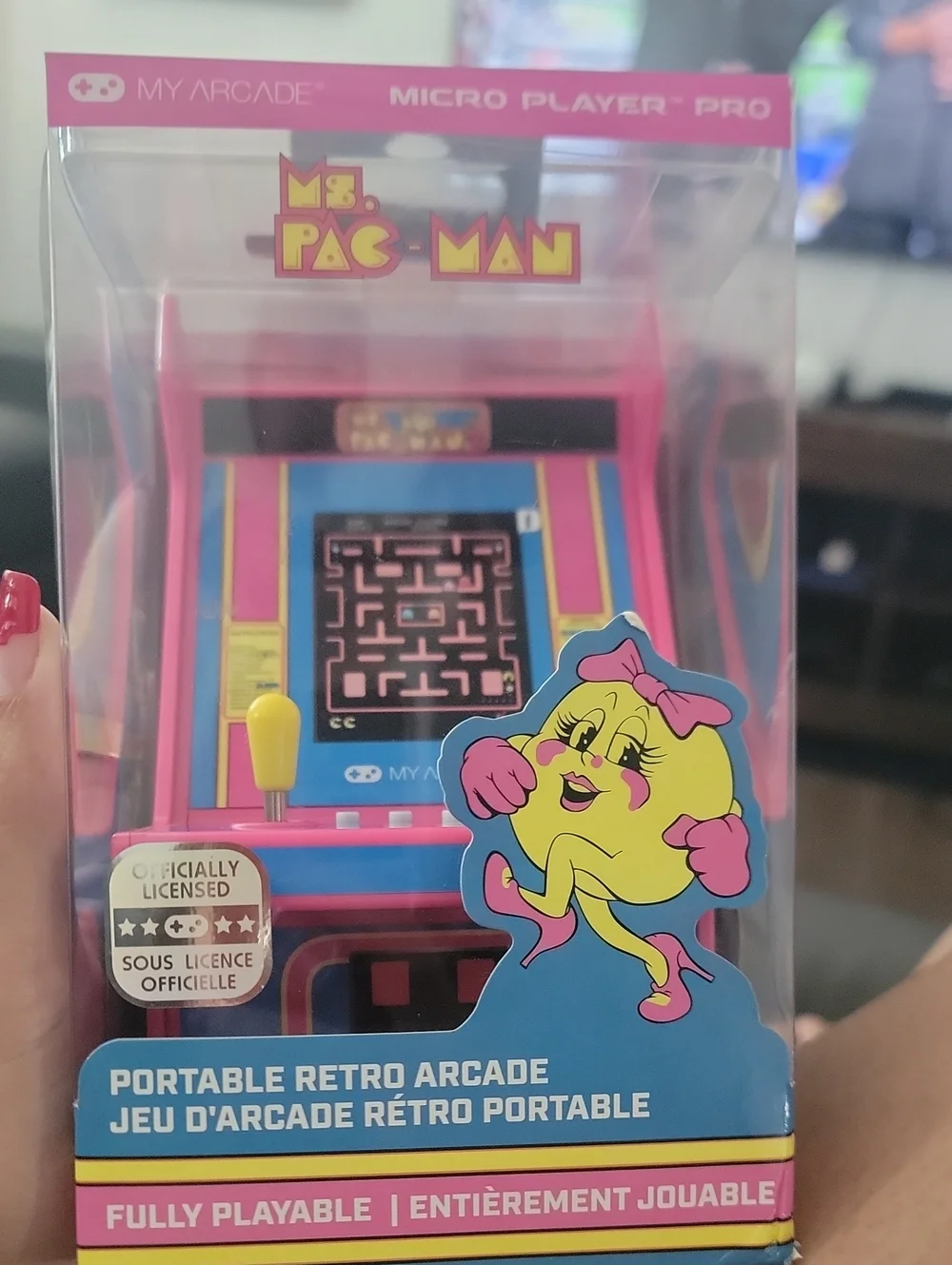 Arcade Ms. Pac-Man Micro Player Pro - Pink with Yellow Joystick
